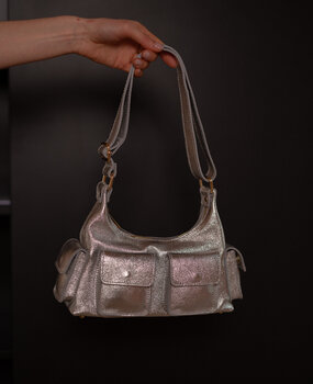 SOLARAE sac cuir irisé argent