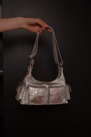 SOLARAE sac cuir irisé argent