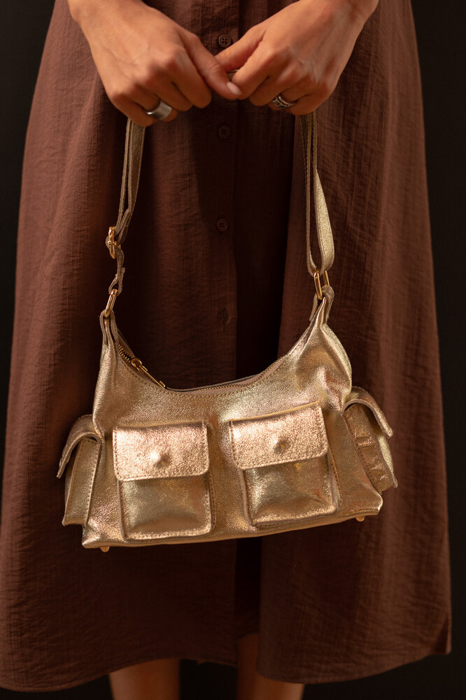 SOLARAE sac cuir irisé or