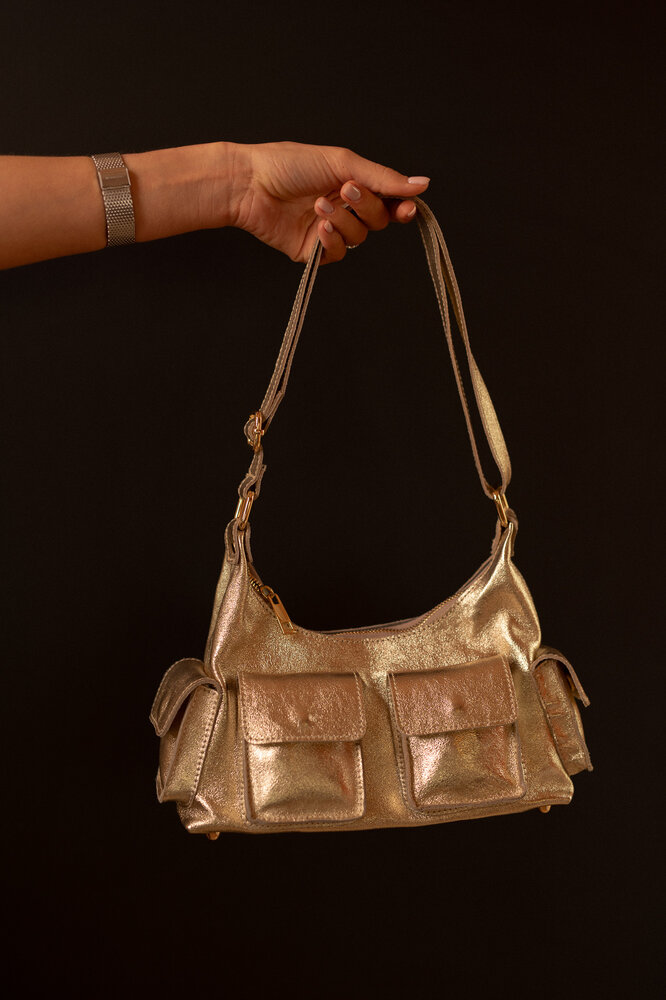 SOLARAE sac cuir irisé or