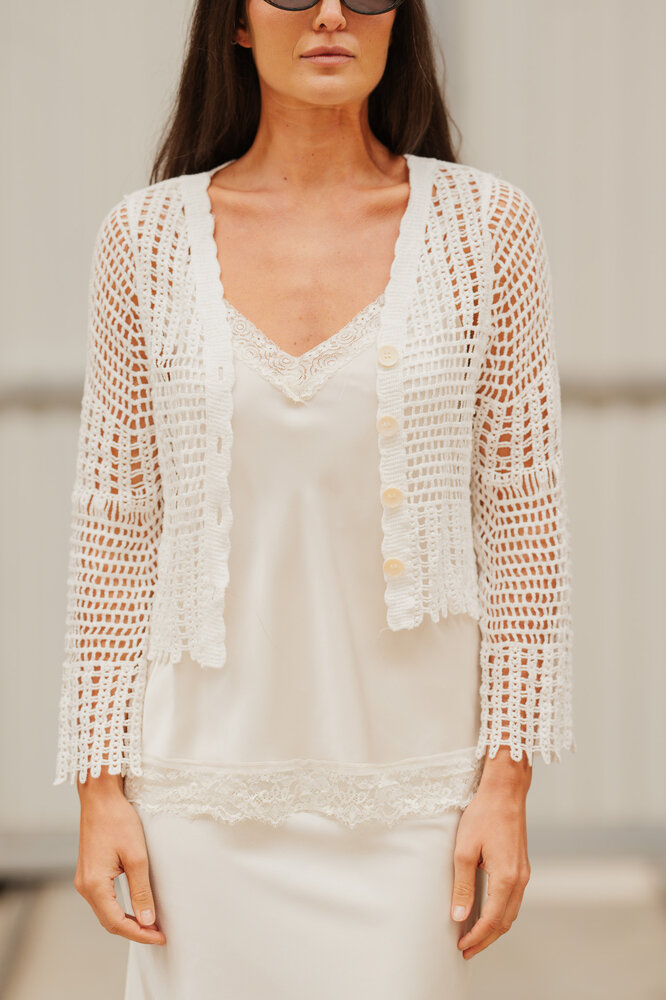 ZAVELYA gilet blanc crochet