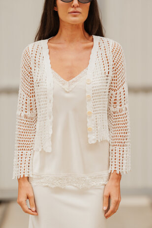 ZAVELYA gilet blanc crochet