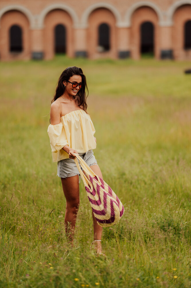 NORLYA sac en crochet jaune/mauve NORLYA sac en crochet jaune/mauve