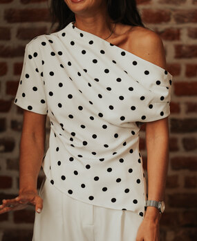 SELVORA blouse à pois blanc