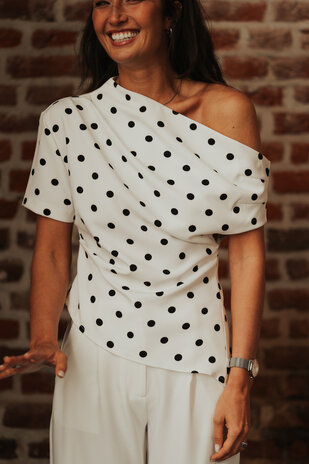 SELVORA blouse à pois blanc