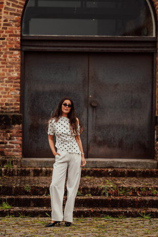SELVORA blouse à pois blanc