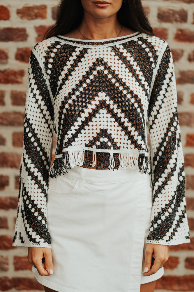 ALYRIA blouse en crochet noir/blanc