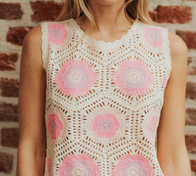 ROSALIE top crochet écru & rose