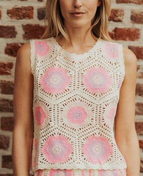 ROSALIE top crochet écru & rose