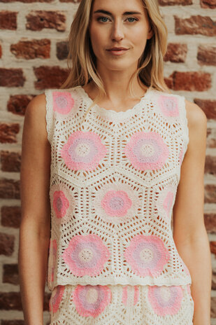 ROSALIE top crochet écru & rose ROSALIE top crochet écru & rose
