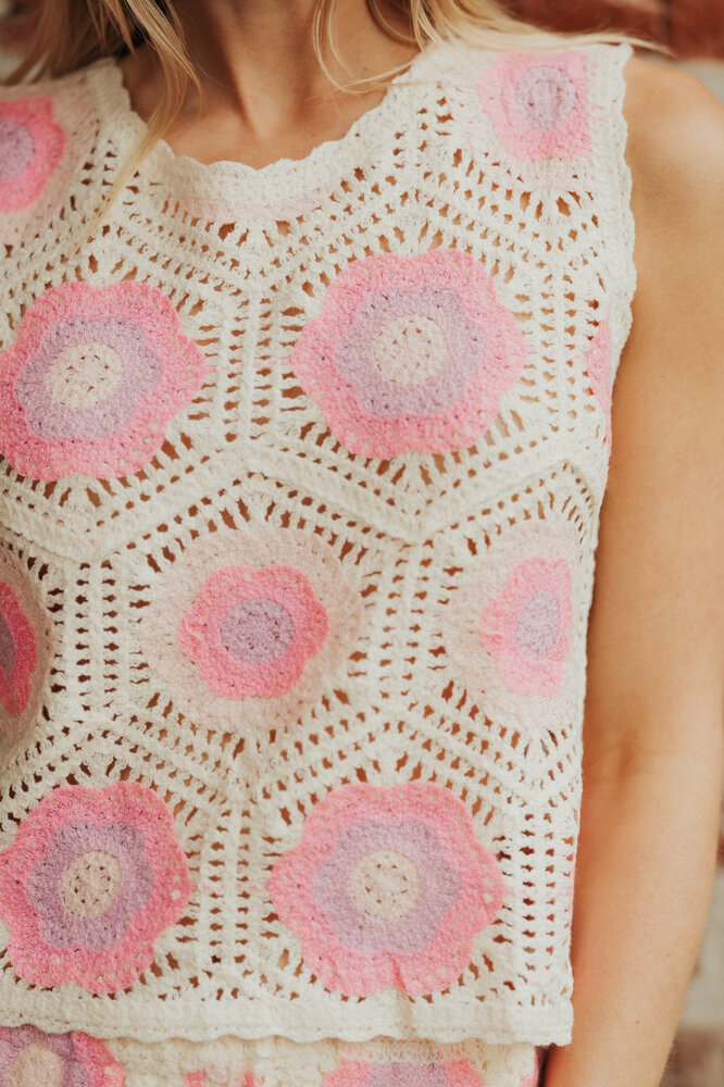 ROSALIE top crochet écru & rose ROSALIE top crochet écru & rose