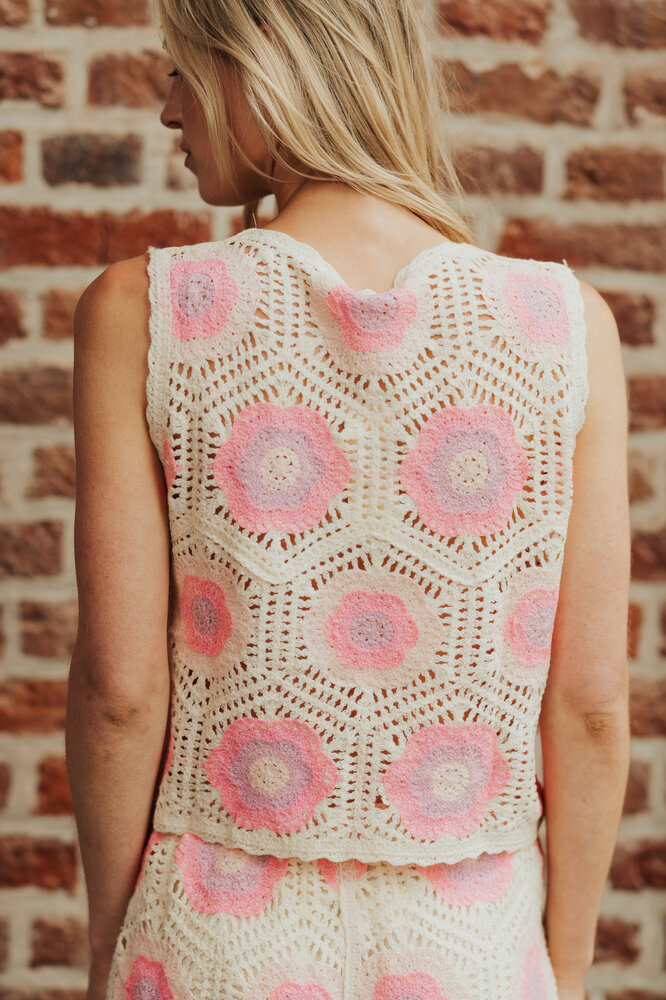 ROSALIE top crochet écru & rose ROSALIE top crochet écru & rose