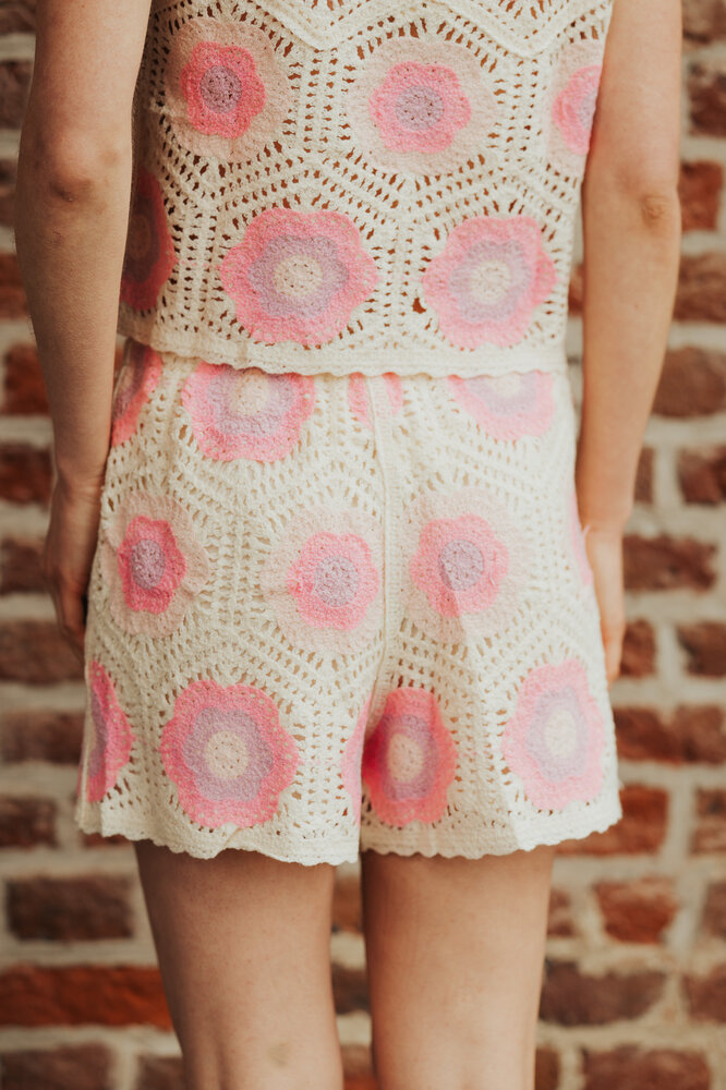 ROSALIE short crochet écru & rose ROSALIE short crochet écru & rose