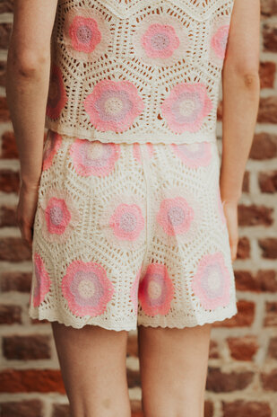 ROSALIE short crochet écru & rose ROSALIE short crochet écru & rose