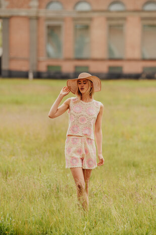 ROSALIE short crochet écru & rose ROSALIE short crochet écru & rose