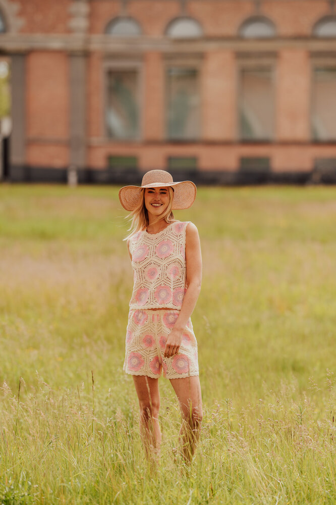 ROSALIE short crochet écru & rose ROSALIE short crochet écru & rose