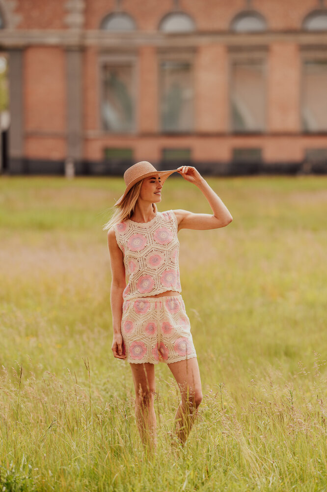 ROSALIE short crochet écru & rose ROSALIE short crochet écru & rose