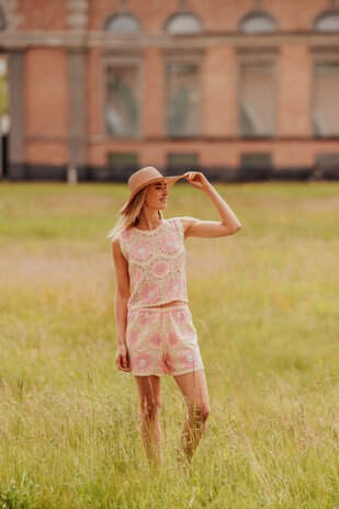 ROSALIE short crochet écru & rose ROSALIE short crochet écru & rose
