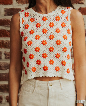 NAELIA top en crochet écru rouge