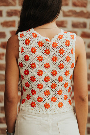 NAELIA top en crochet écru rouge