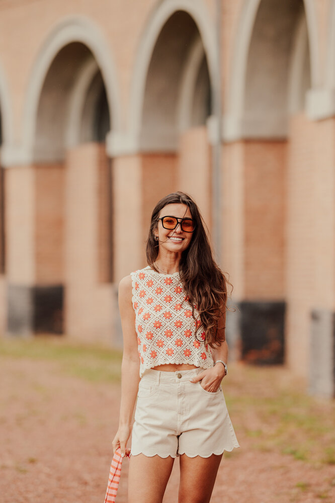 NAELIA top en crochet écru rouge