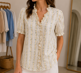 Chemise Fleurie Écrue à Volants EVELIA