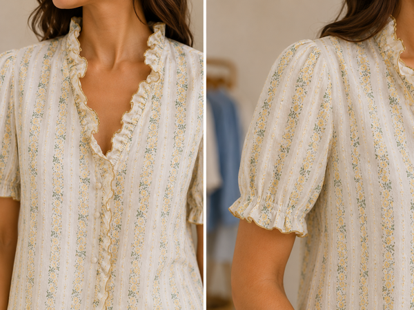 Chemise Fleurie Écrue à Volants EVELIA Chemise Fleurie Écrue à Volants EVELIA