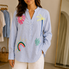 Chemise oversize bleu ciel brodée femme SELENO Chemise oversize bleu ciel brodée femme SELENO
