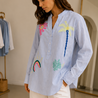 Chemise oversize bleu ciel brodée femme SELENO Chemise oversize bleu ciel brodée femme SELENO