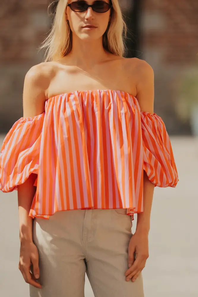 Blouse à rayures rouge et rose COBALTE