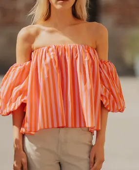 Blouse à rayures rouge et rose COBALTE