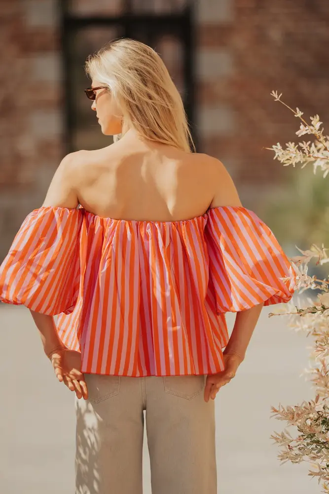 Blouse à rayures rouge et rose COBALTE