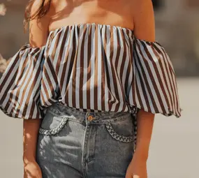 Blouse à rayures choco et bleu COBALTE