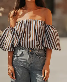 Blouse à rayures choco et bleu COBALTE