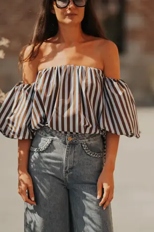 Blouse à rayures choco et bleu COBALTE