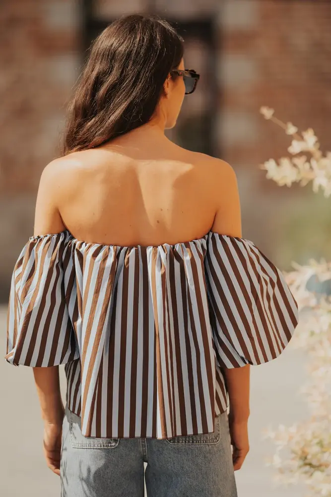 Blouse à rayures choco et bleu COBALTE