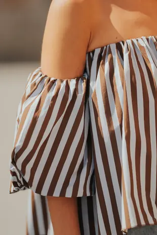 Blouse à rayures choco et bleu COBALTE