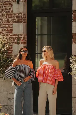 Blouse à rayures choco et bleu COBALTE
