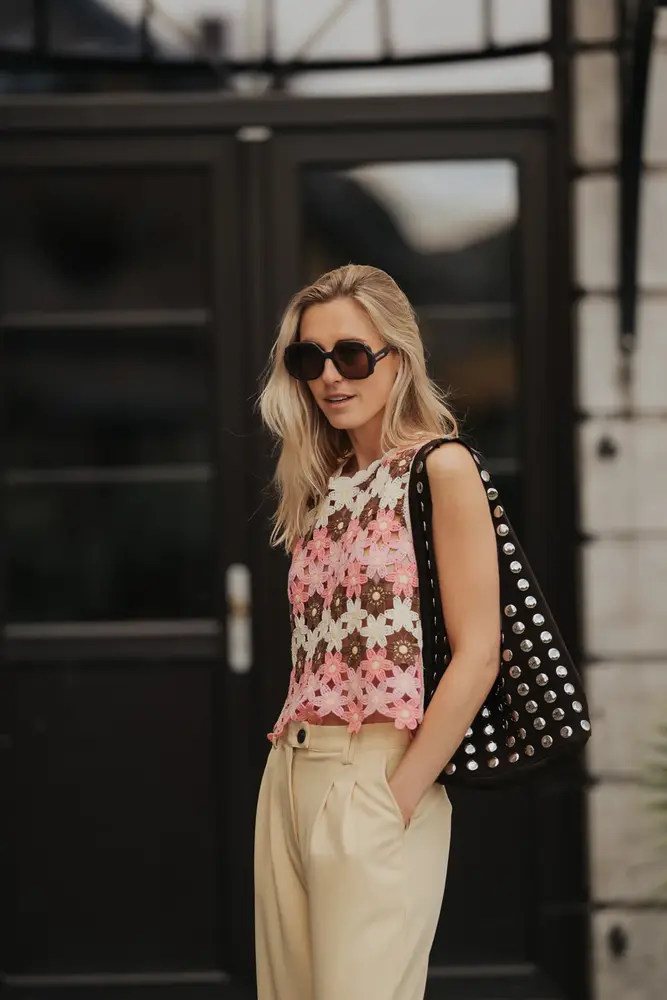 Blouse en crochet rose BRUME