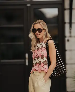 Blouse en crochet rose BRUME