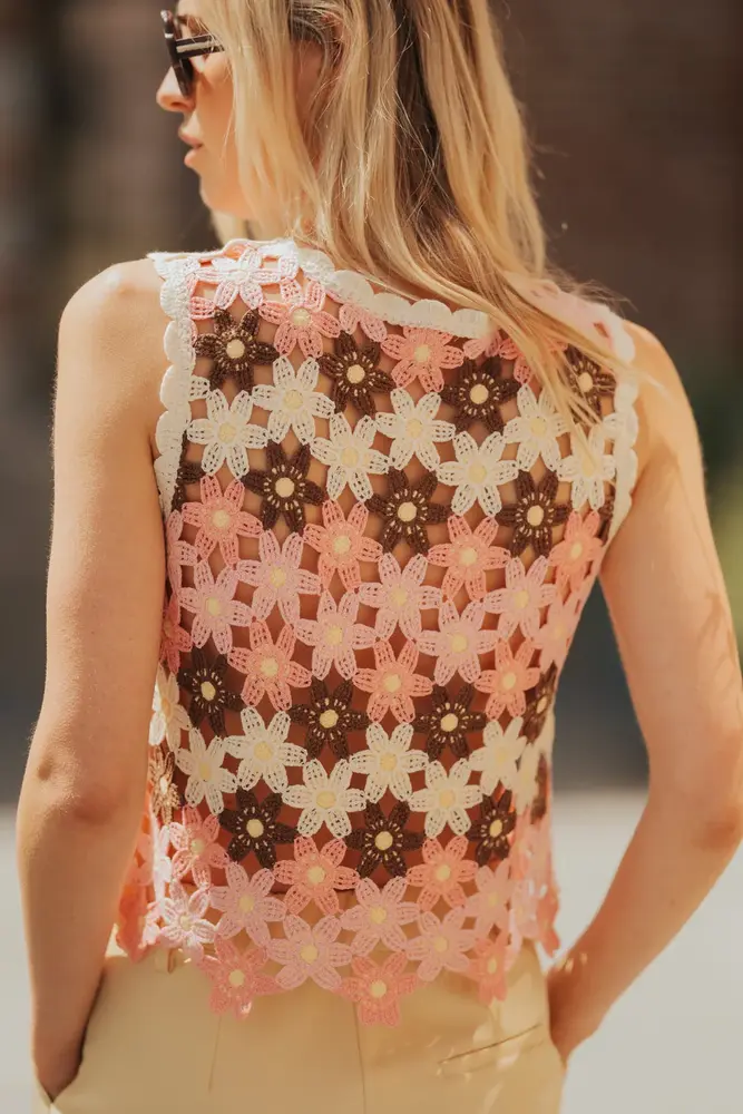 Blouse en crochet rose BRUME