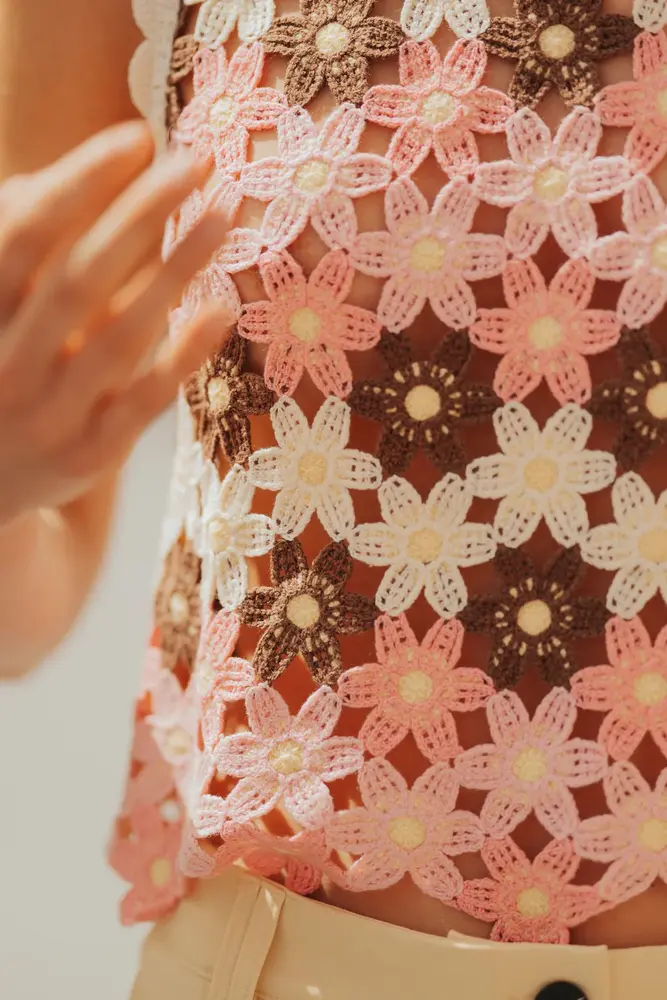Blouse en crochet rose BRUME