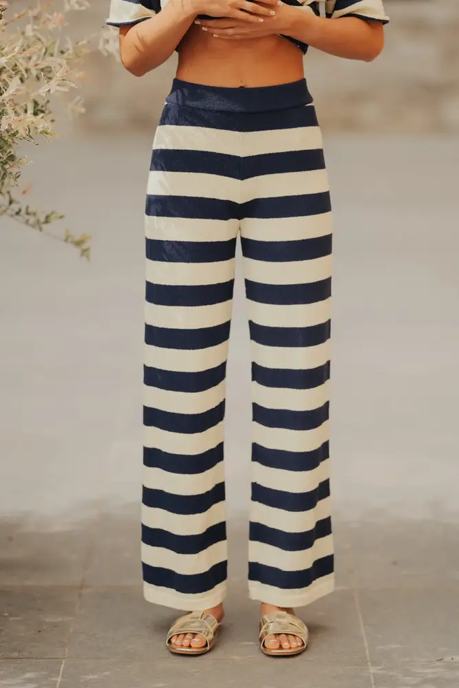 Pantalon Rayé Bleu Marine & jaune NERINA Pantalon Rayé Bleu Marine & jaune NERINA