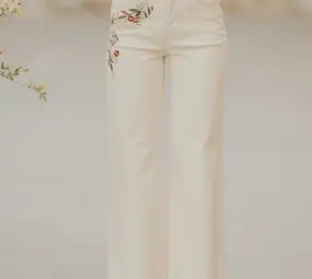 Jean brodé crème naturelle BOHO