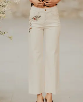 Jean brodé crème naturelle BOHO