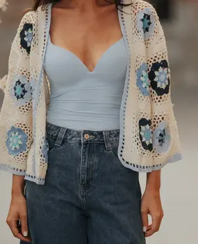 Gilet crochet bleu ciel NAEL