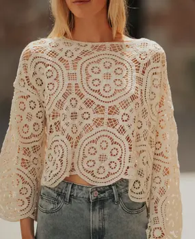Blouse en crochet beige AZIEL