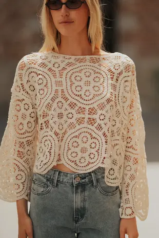 Blouse en crochet beige AZIEL