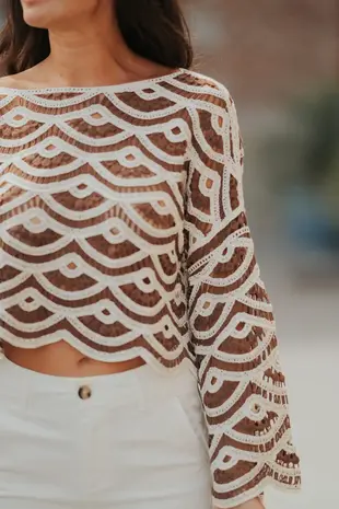 Blouse en crochet choco SOLEN Blouse en crochet choco SOLEN