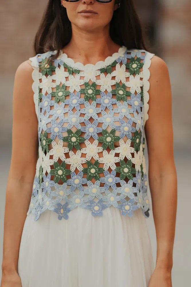Blouse en crochet bleu BRUME Blouse en crochet bleu BRUME